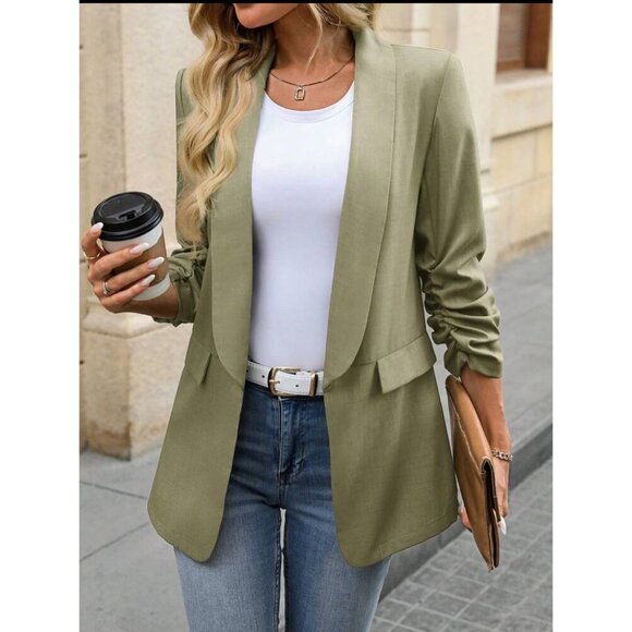 fold over shawl collar blazer jacket suit gray - Picture 2 of 11